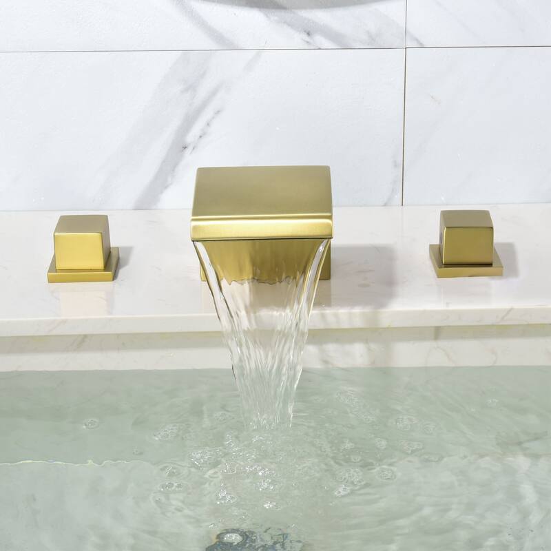 8 Inch Widespread Bathroom Sink Faucet Waterfall Modern Double Handle Bathroom Vanity Faucet Three Hole Mixer Tap With Valve