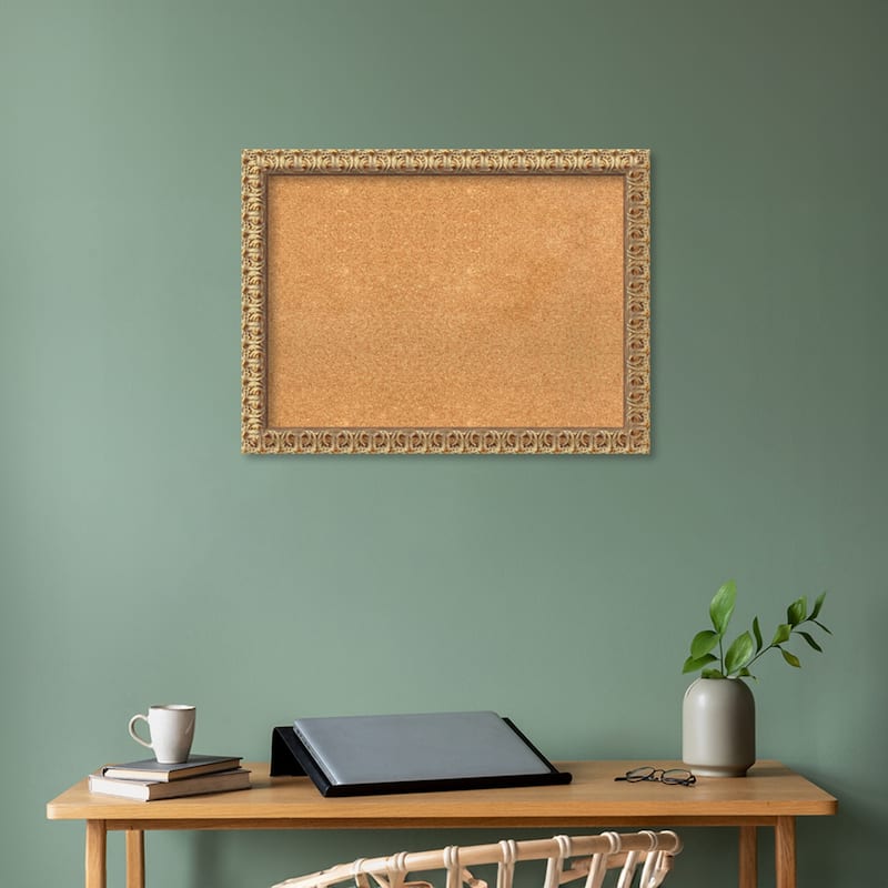 Florentine Wood Framed Natural Corkboard Bulletin Board