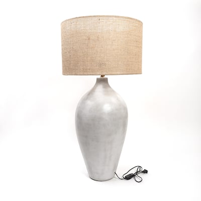 Artissance 34"H Light Gray and Tan Hopson Cement Vase Table Lamp with Jute Lamp Shade for Living Room, Nightstand, Study Room