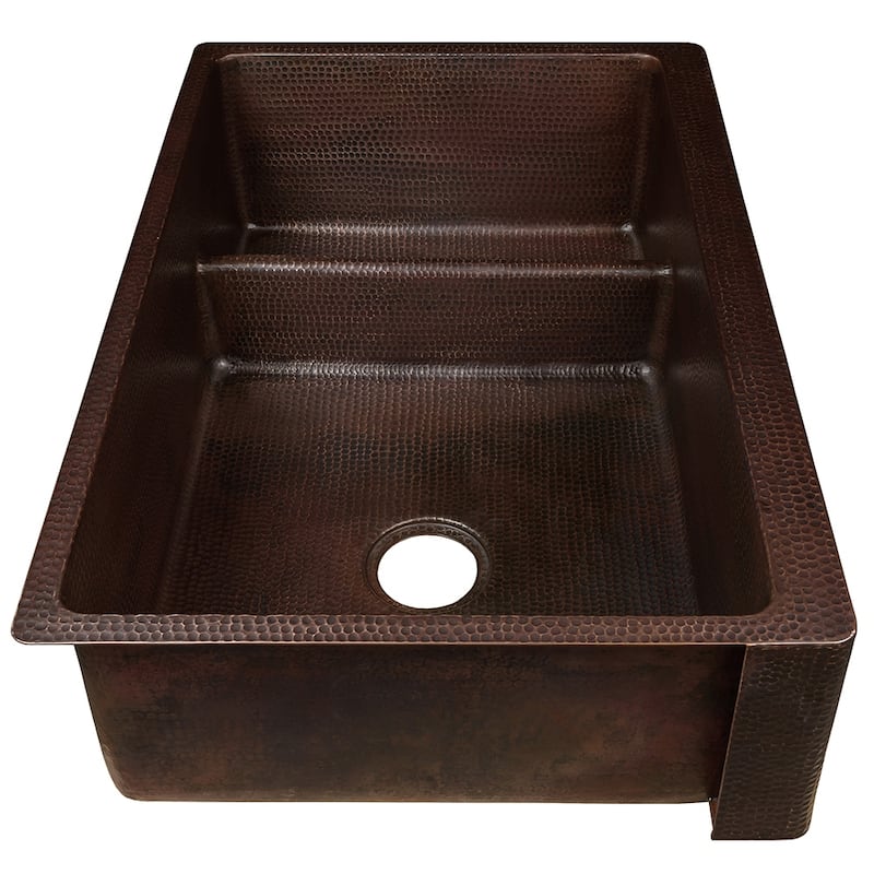 33" Hammered Copper Kitchen Apron 70/30 Double Basin Sink with Accessories (KSP3_KA70DB33229-SD5)