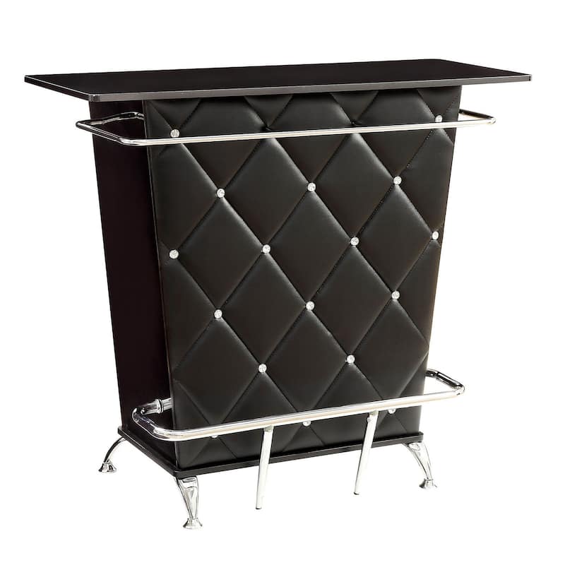 Contemporary Style Leatherette Padded Bar Table With Button Tufting, Black