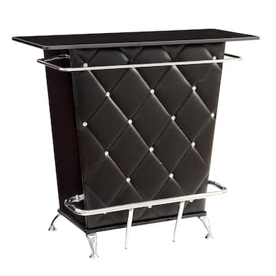 Contemporary Style Leatherette Padded Bar Table With Button Tufting, Black
