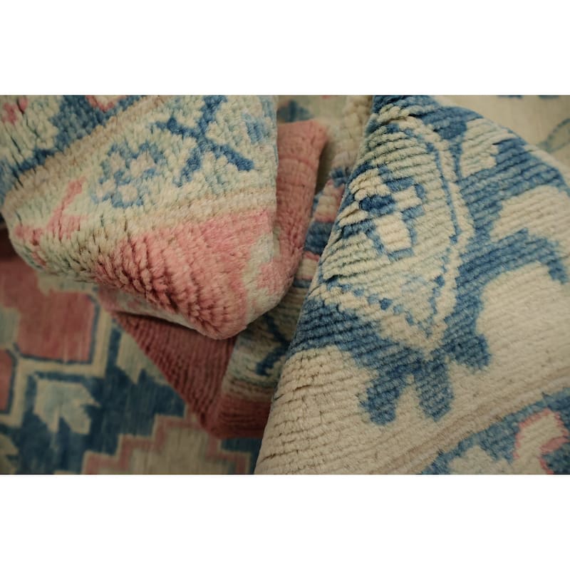 Hand Knotted Oriental 100% Wool Carpet Traditional Geometric Pink Kazak Area Rug - 10' 11'' X 8' 4''