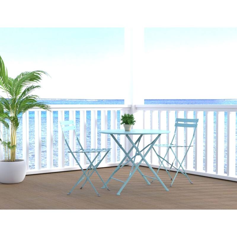 Folding Outdoor Patio Chair Set - 32" - Set of 2 - Teal Blue