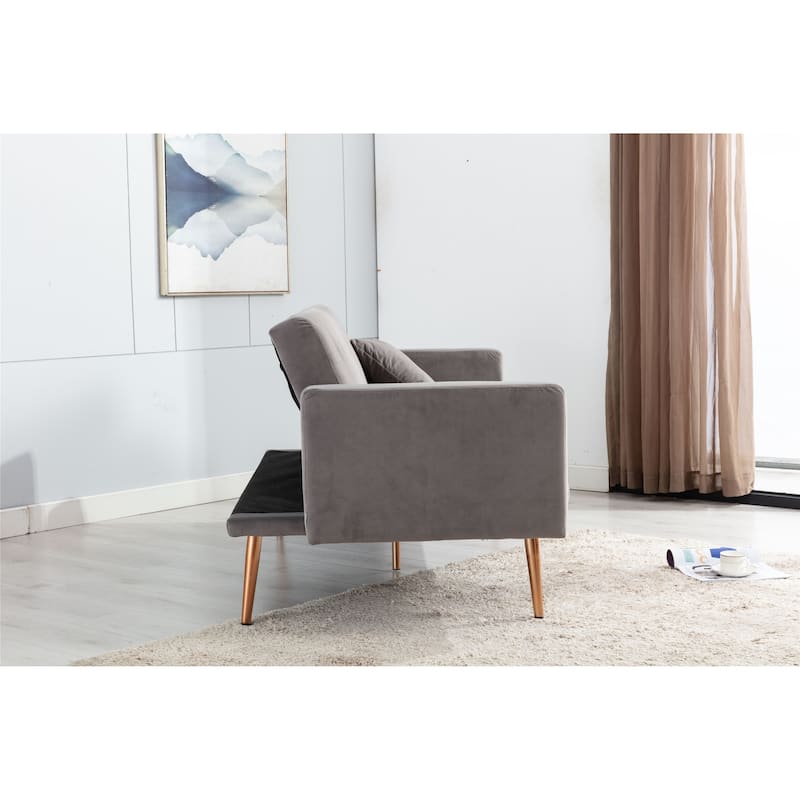 Velvet Upholstered Tufted Loveseats Sleeper sofa with Golden Legs