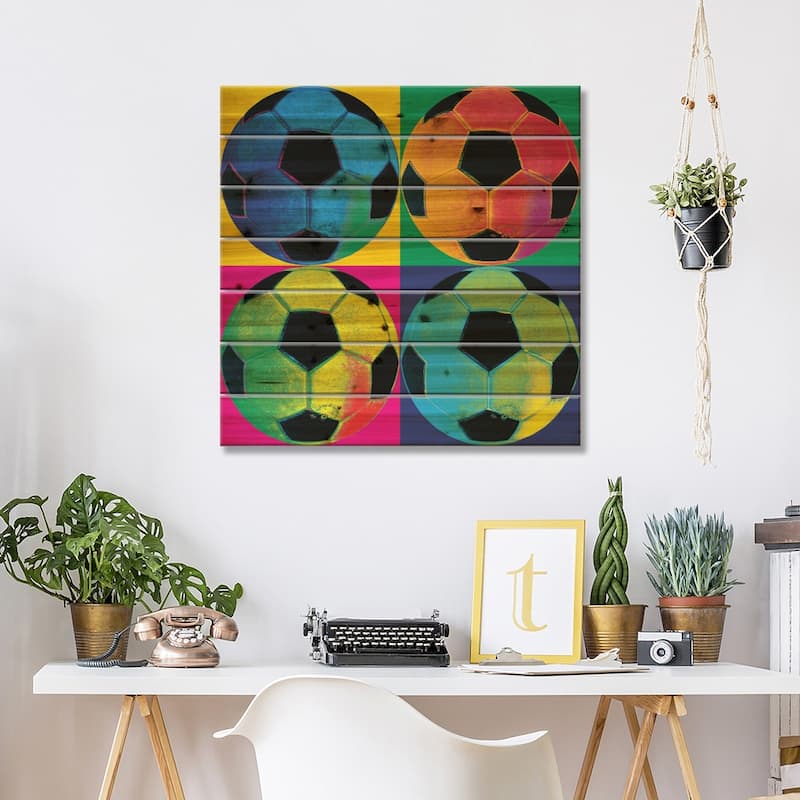 Ball Four-Soccer Print On Wood by Wild Apple Portfolio - Multi-Color