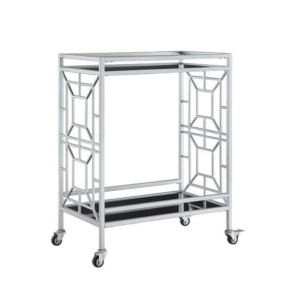 slide 2 of 17, Johnson Serving Bar Cart 2 Tempered-Glass Shelves, Casters/ 2 Locking - N/A Silver/ Black