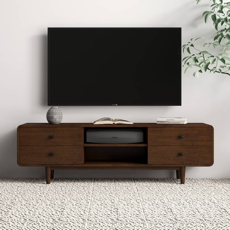 Seamore Mid Century Modern High Profile Solid Wood Universal TV Media Stand, Entertainment Unit up to 60 inch Wide