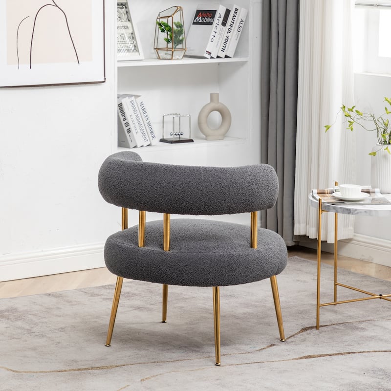 SEYNAR Modern Glam Upholstered Comfy Open-Back Accent Vanity chair with Golden Legs