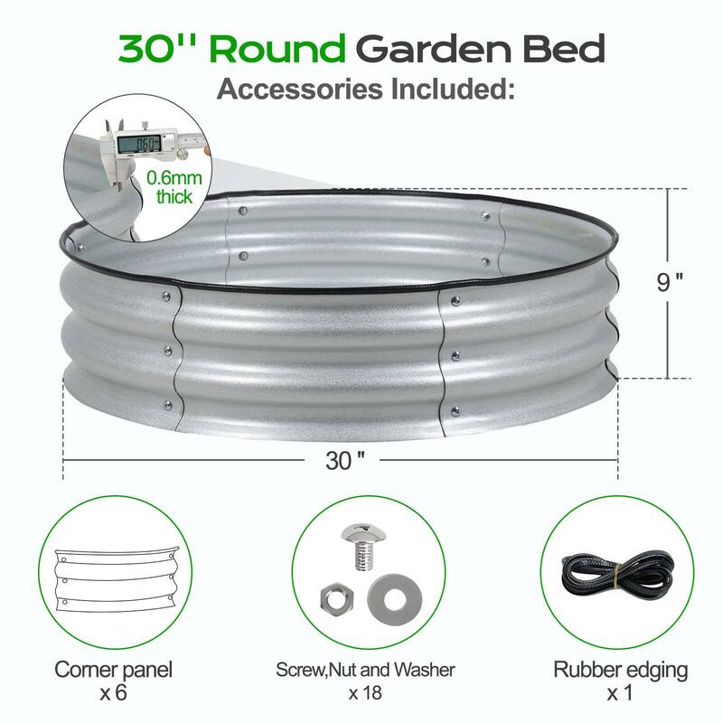 Aoodor 9'' Tall Aluzinc Metal Raised Garden Bed 30'' Round - 30"x9"