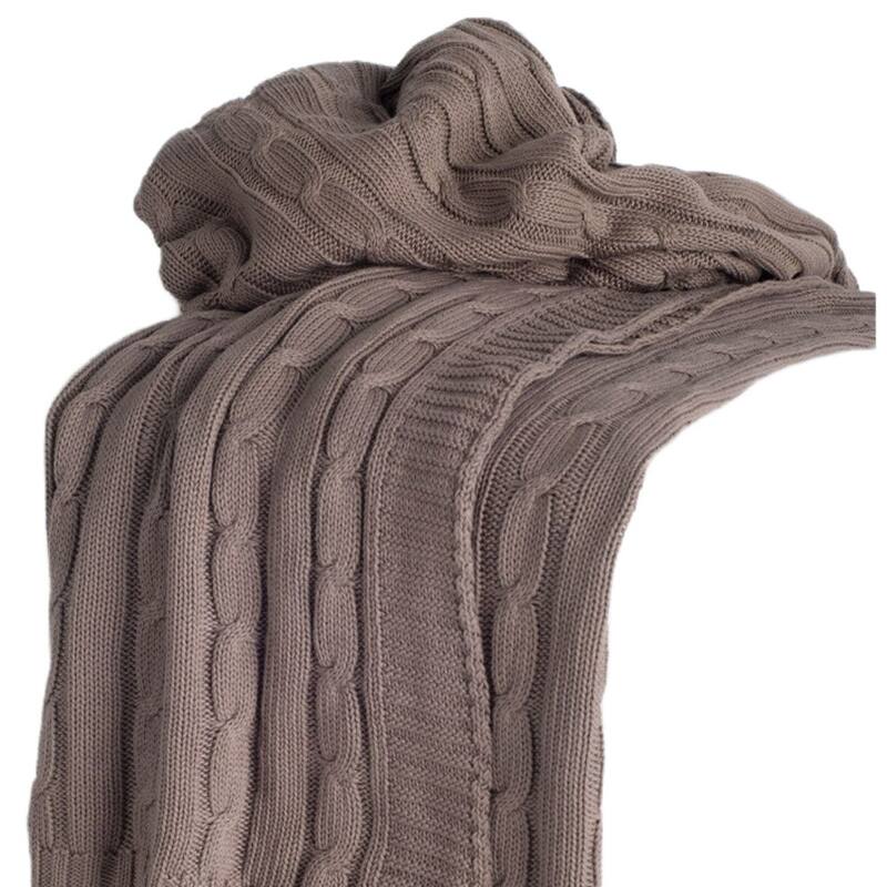 HomeRoots Brown Knitted 100% Cotton Throw Blanket