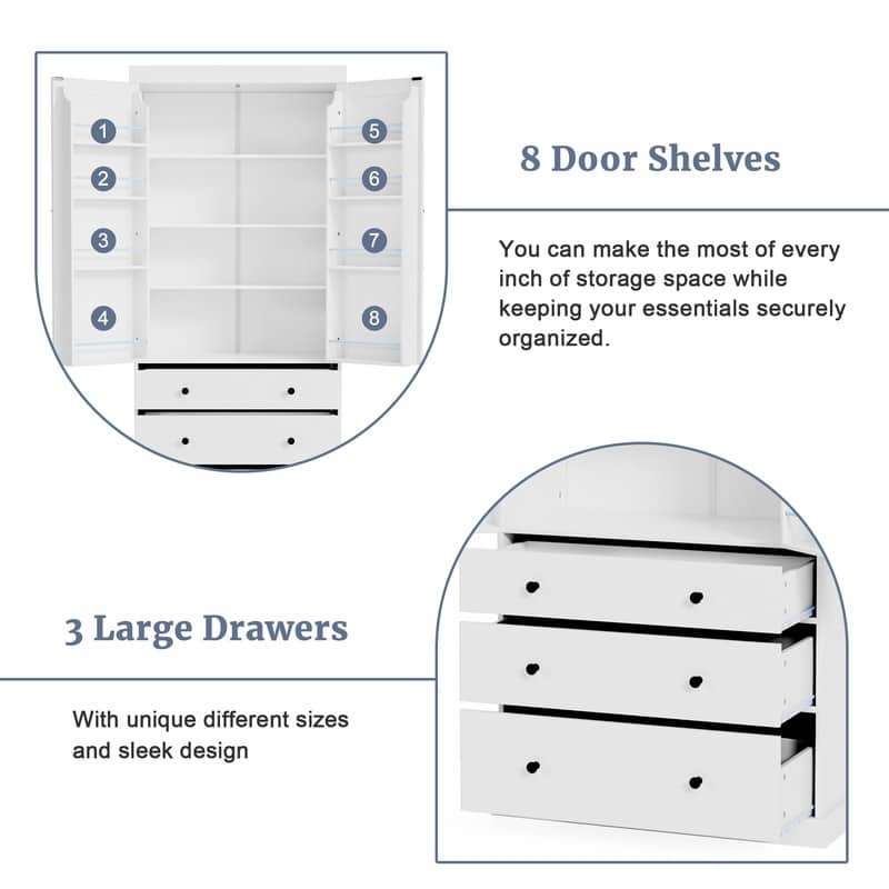 77 inch Farmhouse Kitchen Pantry Cabinet with 3 Adjustable Shelves, 3 Drawers