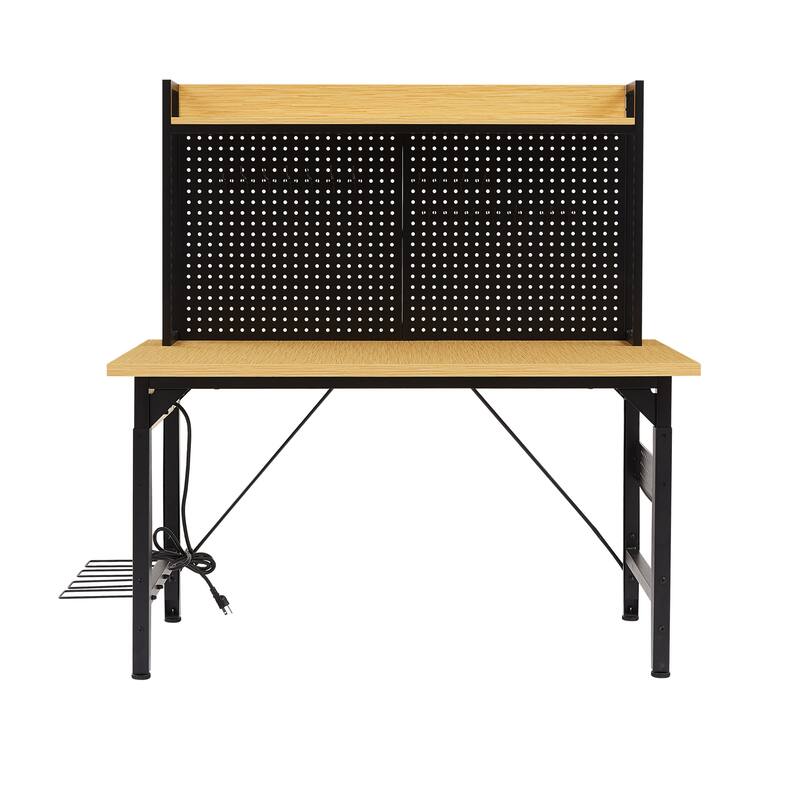 48" Adjustable Workbench w/ Pegboard, Wheels, Outlets, 1600lb Capacity