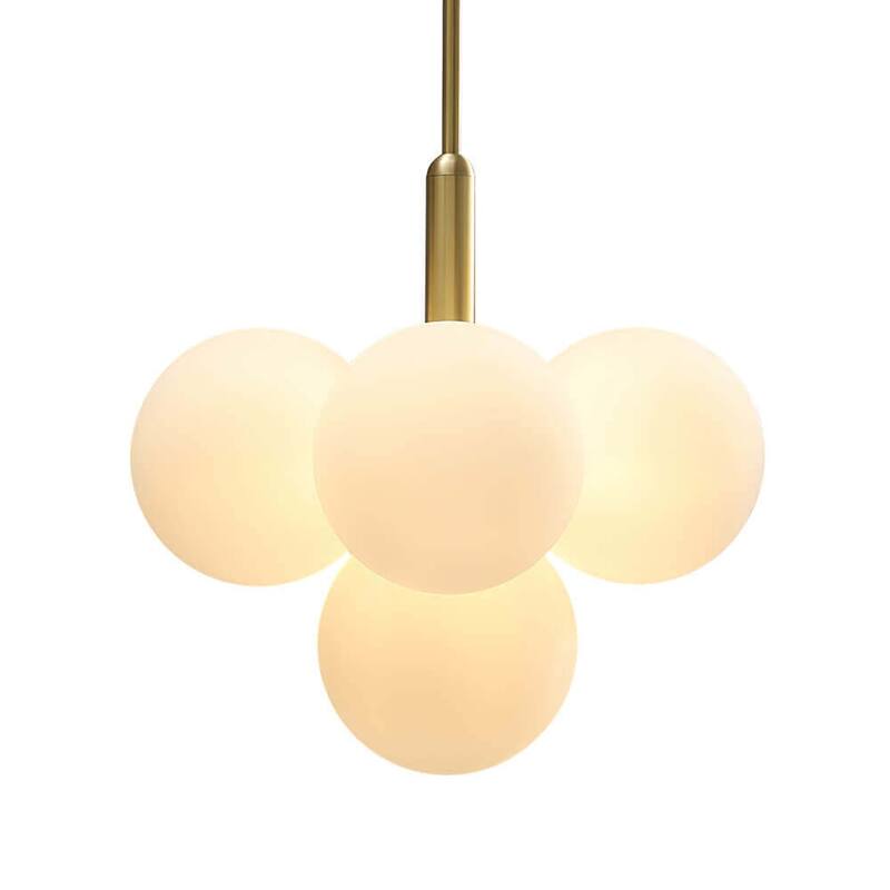 Mid-Century Brass Tiered Frosted Glass Globe Bubble Chandelier