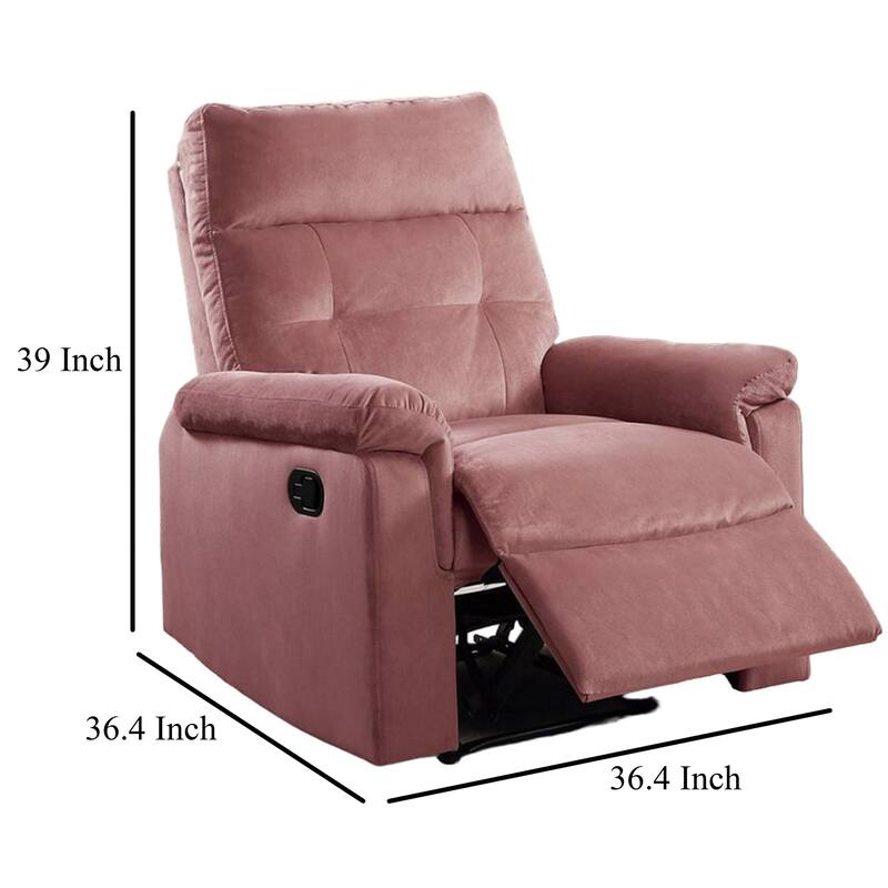 Jessy Manual Recliner Chair, Tufted Cushioned Rose Pink Velvet