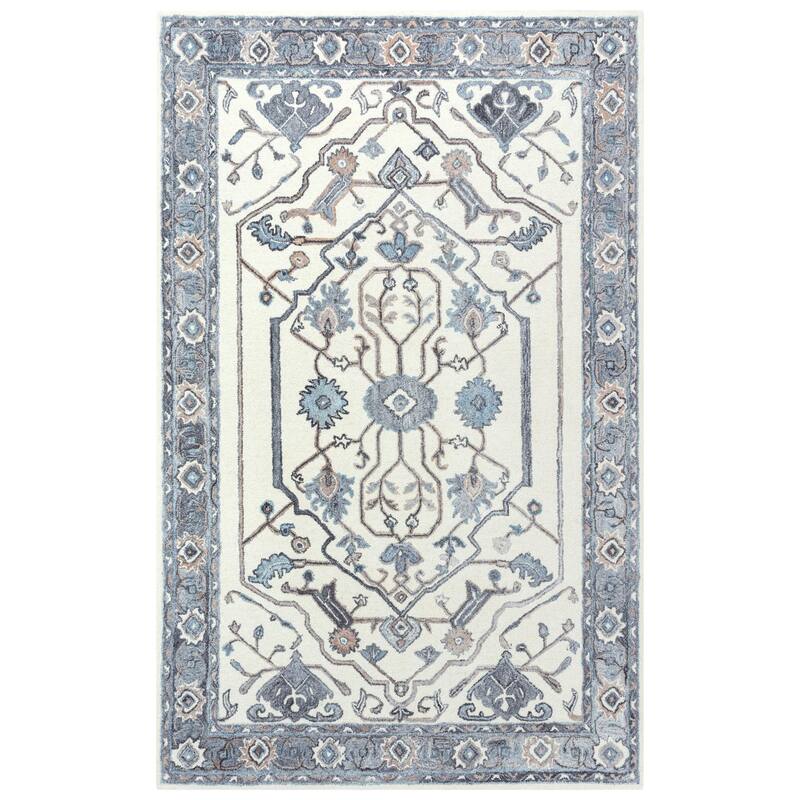 Alora Decor Spirit Beige and Grey Medallion Hand-tufted Wool Blend Rug