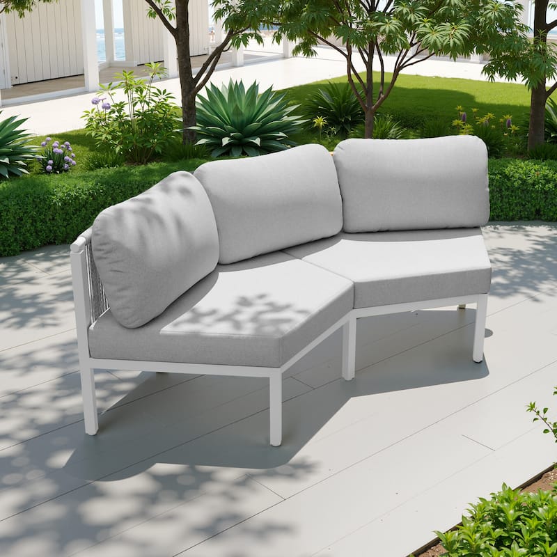 Outdoor Patio Furniture PE Rattan Wicker Half Round Curved Sofa Sectional Set - Light Grey - 2PC