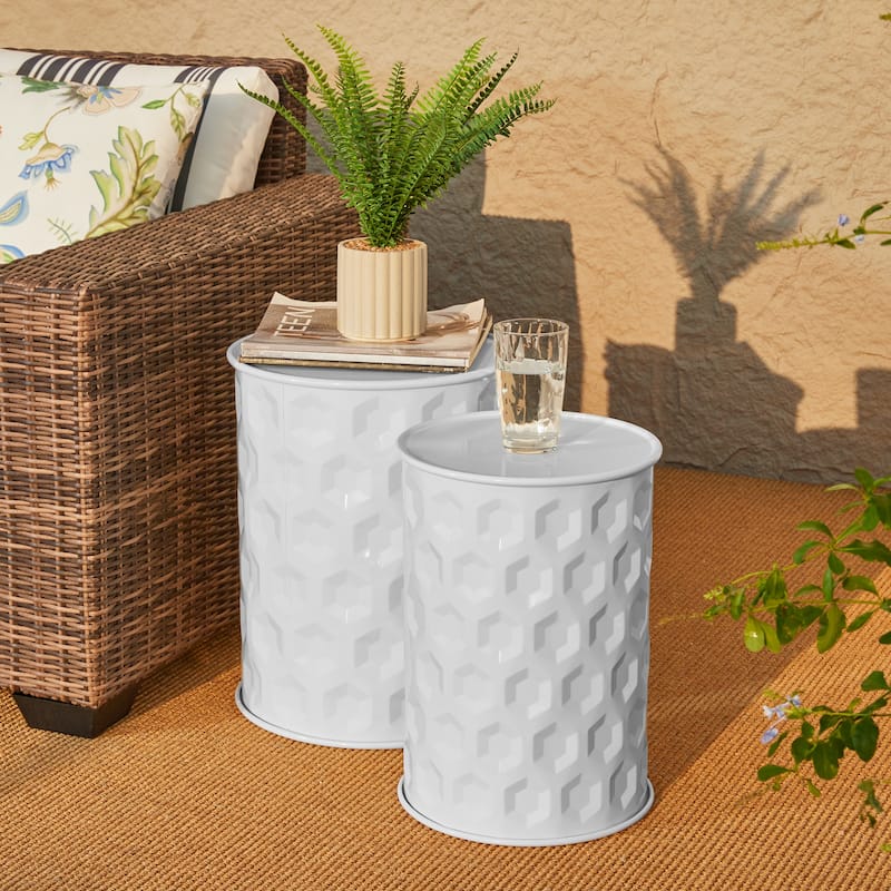 Glitzhome Set of 2 Glossy Black Metal Outdoor Table Accent Stool - 14.25"W x 14.25"D x 18.75"H - White