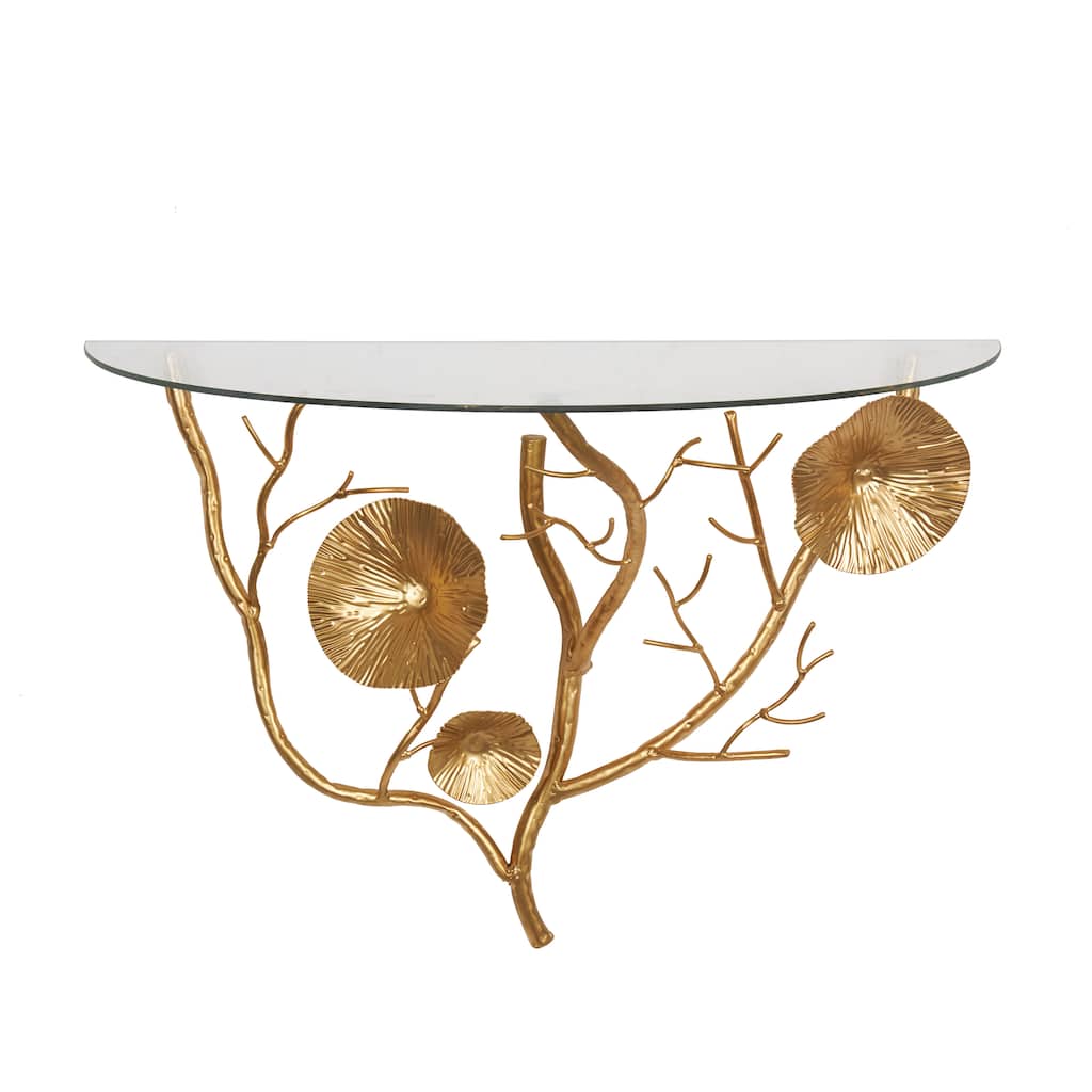 Metal Floral Branch Wall Shelf with Glass Top - Gold or Black - Roche River Decor