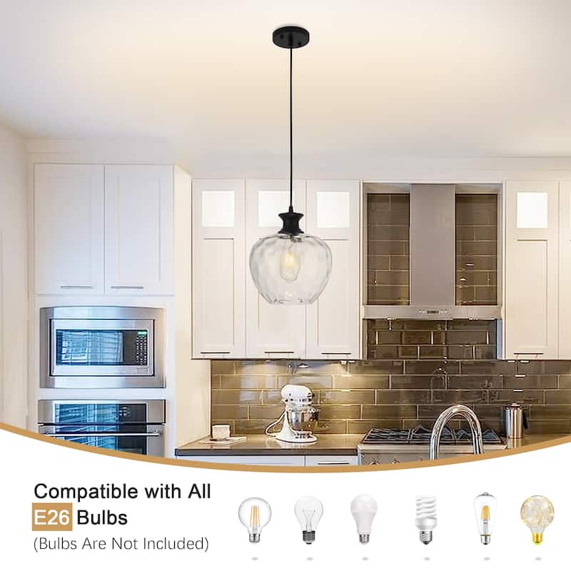 1-Light Modern Hammered clear Glass Pendant Light for Kitchen Island - N/A