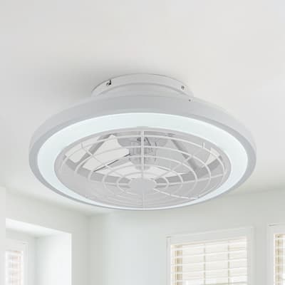 20" Modern White Dimmable Enclosed Caged Ceiling Fan with Light and Remote