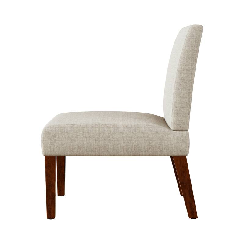 Round Wood Side Table & Dining Chairs Set Breakfast Nook with 2 Upholstered Fabric Beige Dining Chairs