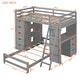preview thumbnail 15 of 34, Twin Over Twin Bunk Bed with LED Lights & USB Ports, Storage Drawers, Shelves, Desk, and Safety Rails for Kids' Room, Grey