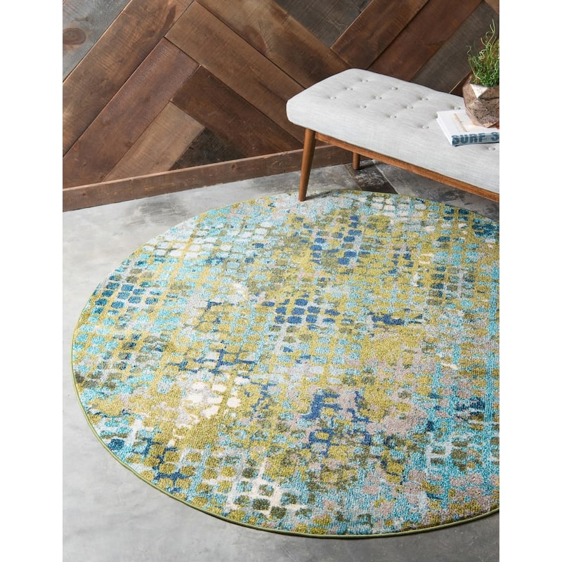 Contemporary Visby Collection Area Rug - Blue Green - 8' Round