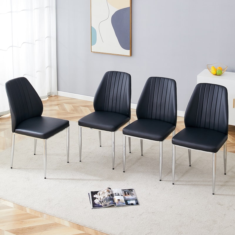 Set of 4 PU Comfort Dining Chairs - Black