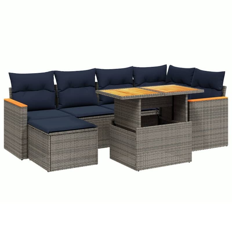 vidaXL Patio Sofa Set with Cushions Outdoor Furniture 7 Piece Poly Rattan - 24.4 x 24.4 x 27.2