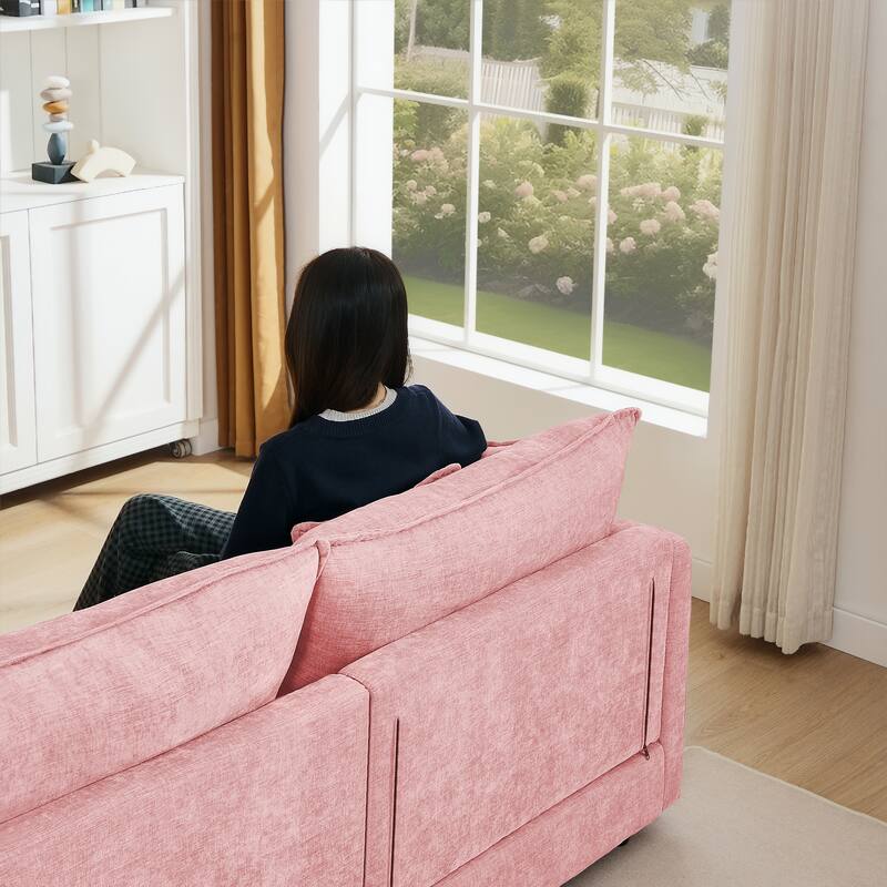 L Shape Modular Sectional Sofa Chenille Upholstered Couch wOttoman