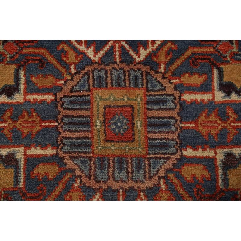 Heriz Serapi Indian Rug Hand-Knotted Medallion Orange Wool Carpet - 9'0"x 11'11"