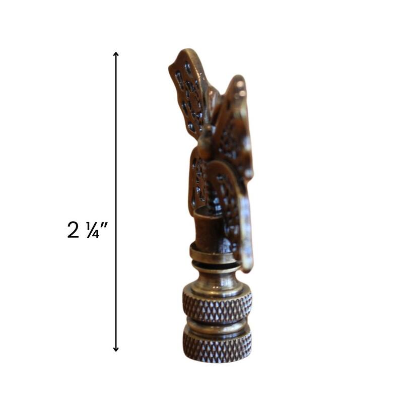Decorative Butterfly Lamp Finial Antique Brass, 2.3"h