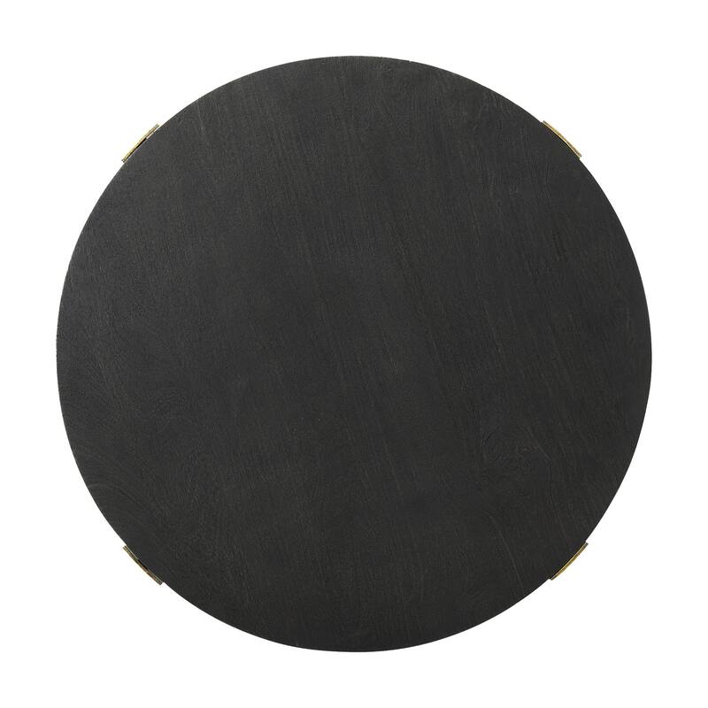 HomeRoots 34" Antiqued Gold Solid Wood and Iron Round Distressed Coffee Table - 34' X '16.25' X '34