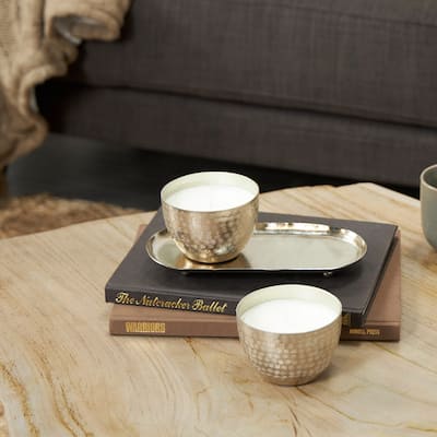 Silver or Gold or Copper Metal Scented Grid Patterned 10 oz 1 Wick Candle with White Wax (Set of 2)