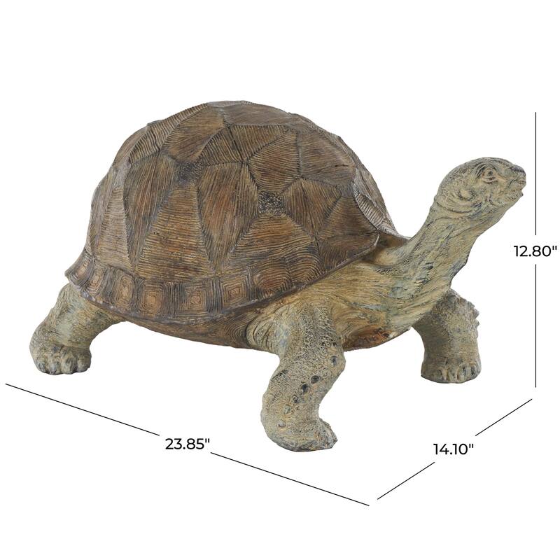Brown Resin Distressed Textured Turtle Indoor Outdoor Garden Sculpture with Patterned Shell
