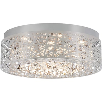 Crystal Drum Flushmount Ceiling Ceiling Light Fixture, Chrome
