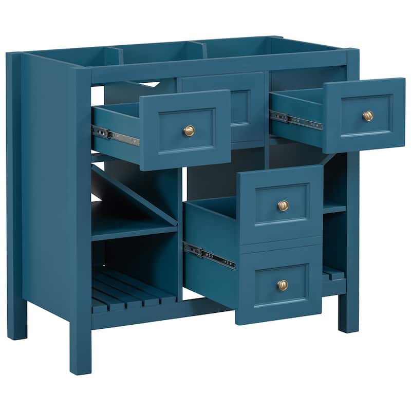 Roomfitters 36'' Bathroom Vanity, Solid Wood Frame Freestanding Storage Cabinet with 5 Drawers and Soft Closing Doors