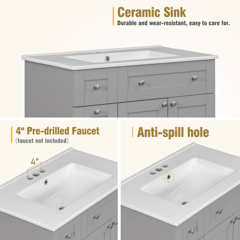 Modern 30-Inch Bathroom Vanity Cabinet with Easy-to-Clean Resin Integrated Sink in Blue