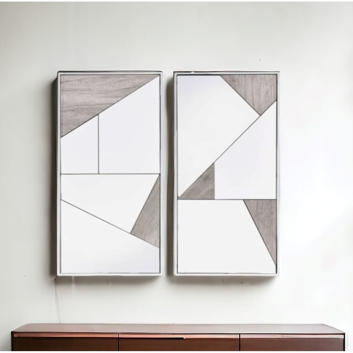 HomeRoots Set of Two Natural Metal Framed Accent Mirror - Chrome and Natural - 17' X '32' X '1