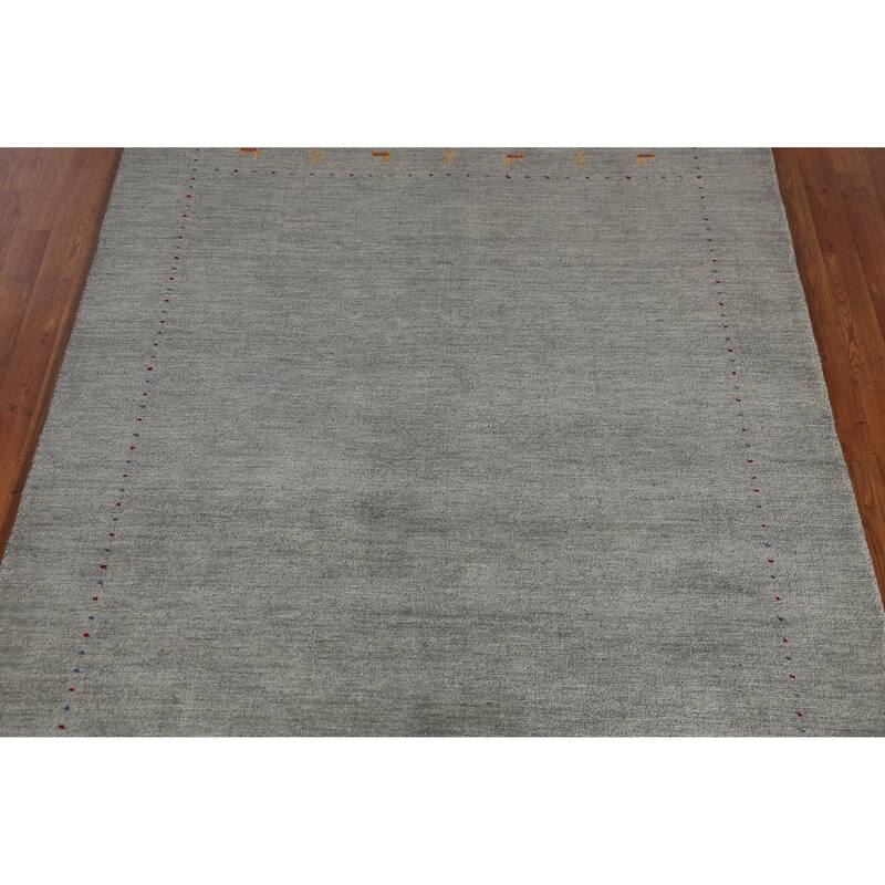Tribal Modern Gabbeh Indian Rug Handmade Grey Wool Carpet - 5'5" x 7'8"