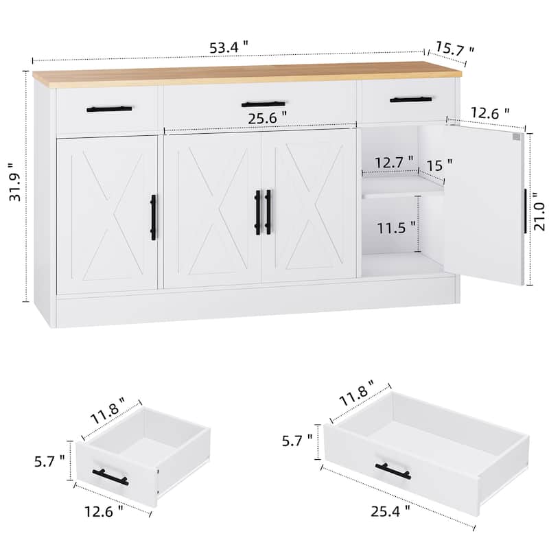 Kitchen Buffet Sideboard Storage Cabinet with Adjustable Shelves, Retro Design(3 Color Options)