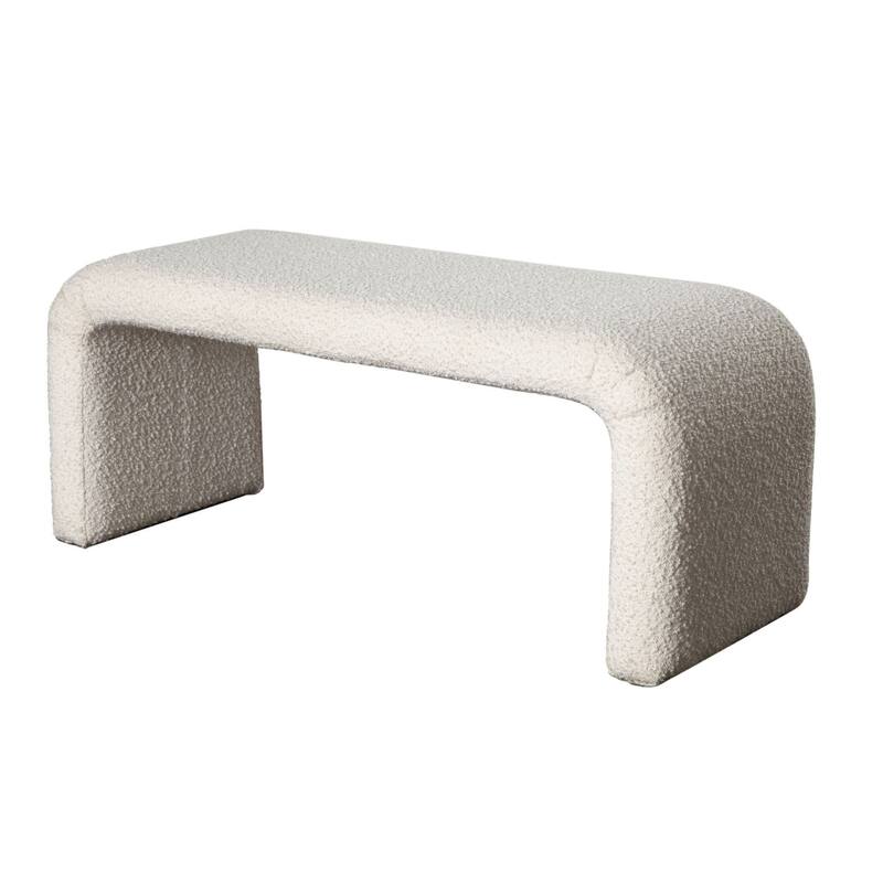 Accent Bench, C Shaped Design Ivory Boucle Upholstery, 44 Inch