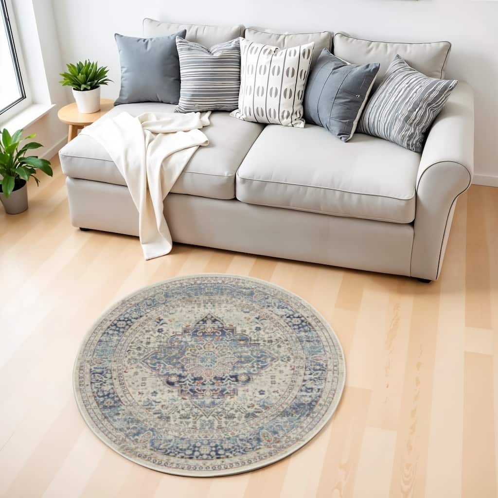 HomeRootsFloral Transitional Round Area Rug - 48' X '48' X '0.5