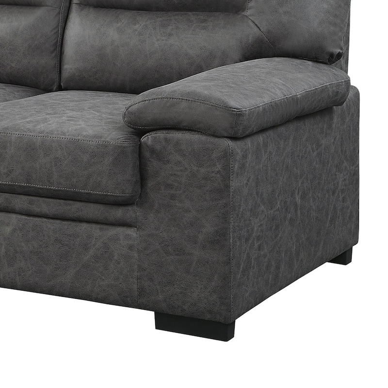 Gian 83 Inch Sofa, Dark Gray, Microfiber, Pillow Top Armrests, Solid Wood