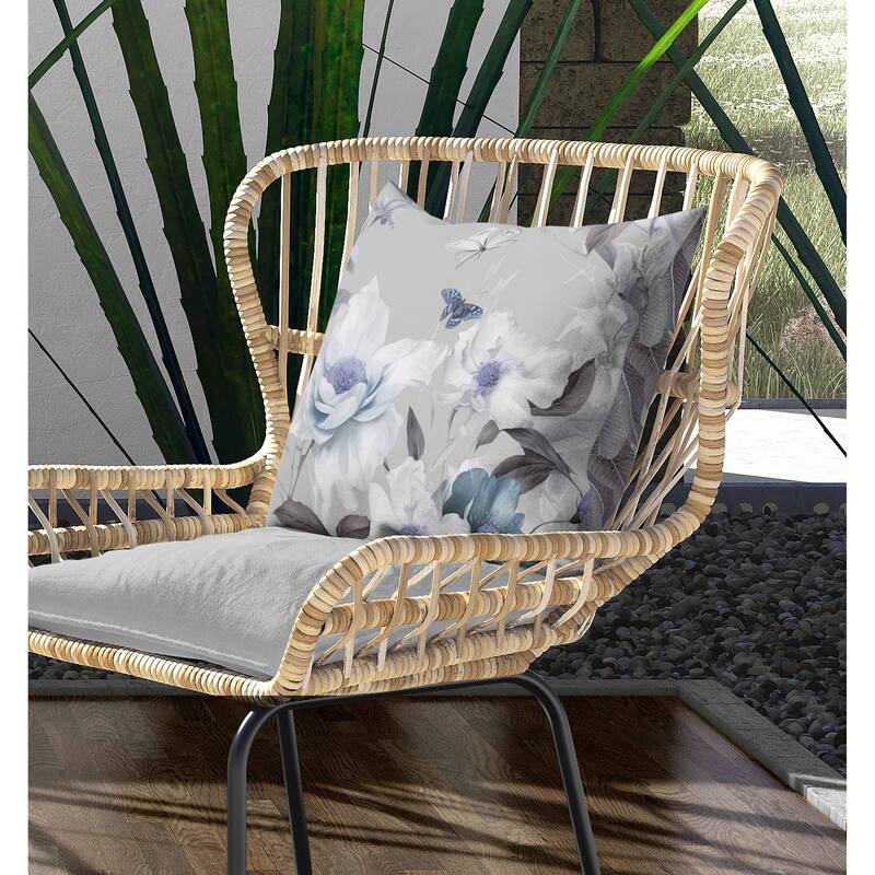 Leafy Lepidoptera Medley Indoor/Outdoor Reversible Throw Pillow Grey and Blue