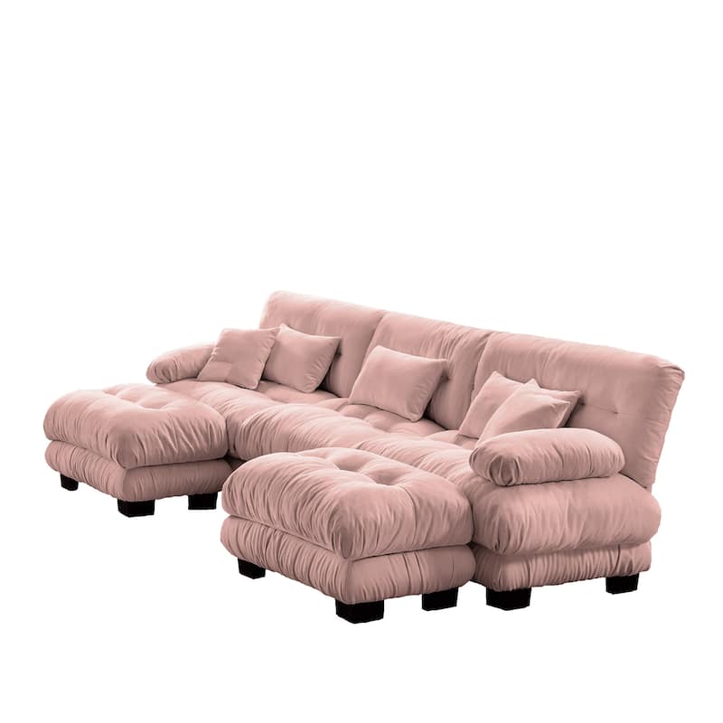 Anmytek Pink Chenille Modular U-Shaped Sectional Sofa with Two Ottomans Deep Seat Oversized Cloud Couch