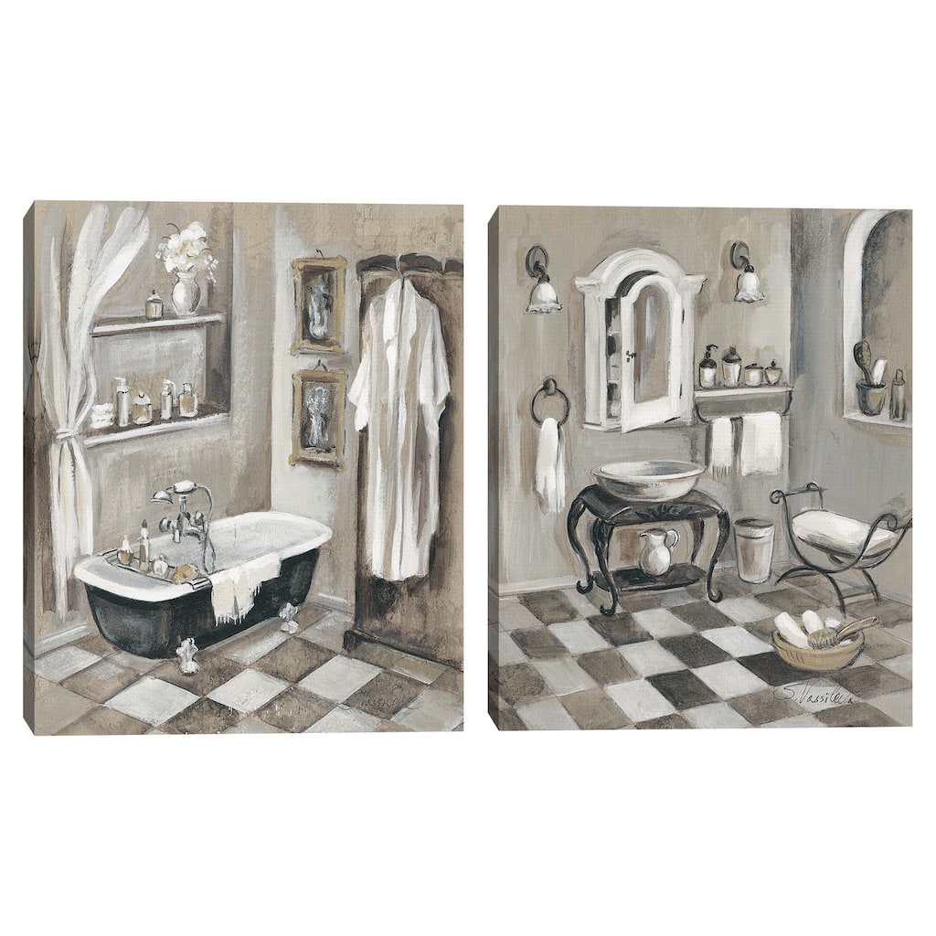 French Bath III Grey, French Bath IV Grey by Silvia Vassileva Canvas Art Prints