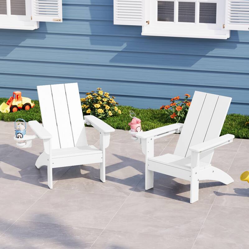 Shoreside Kids Outdoor Poly Adirondack Chair with Cup Holder (Set of 2)