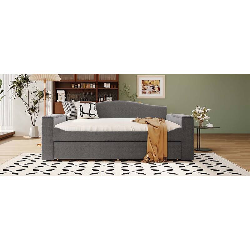 Daybed with Storage Armrests, Trundle & Latest Integrated Bluetooth Audio System